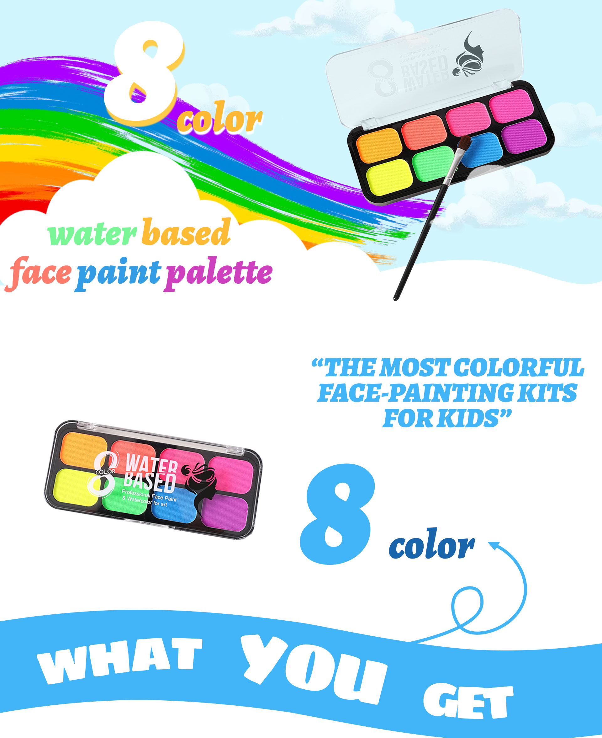 8004 water activated face paint palette